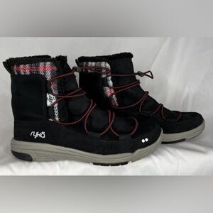 Ryka Alyssa Black Fabric Ankle Boot Shoe Faux Fur Lined Lightweight Women's 7.5M